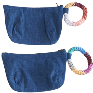 Indigo purse with recycled yarn bracelet