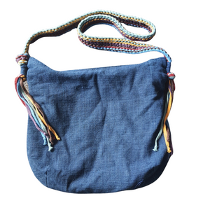 Indigo bag with recycled yarn strap