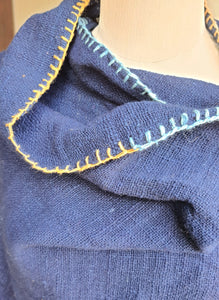 Dark Indigo Shawl or Throw with blanket stitch trim